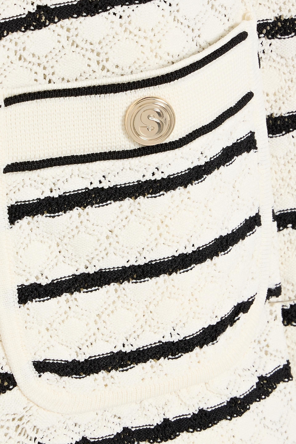Sandro Cropped Striped Pointelle-knit Cardigan In White