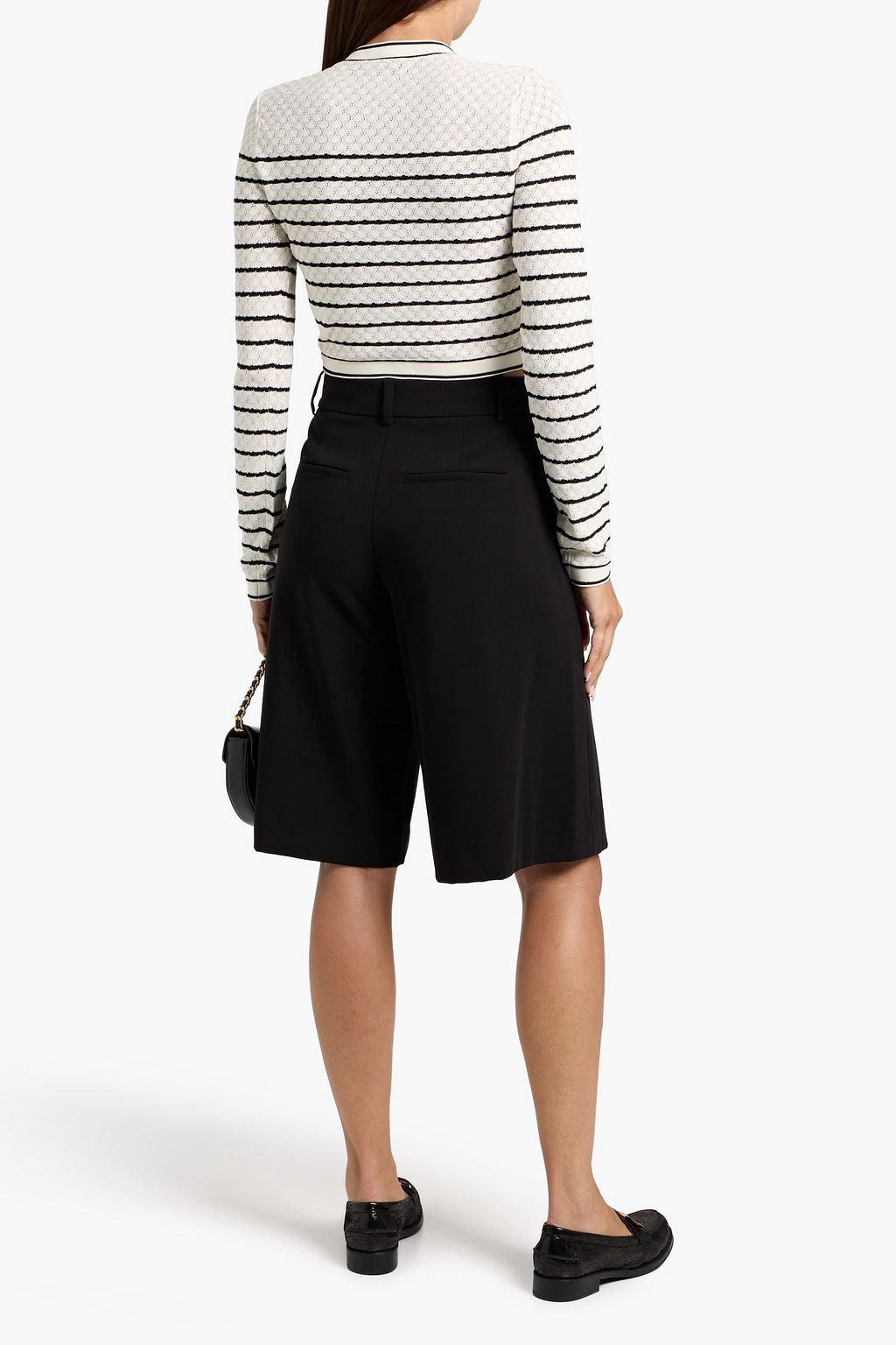 SANDRO Cropped striped pointelle-knit cardigan