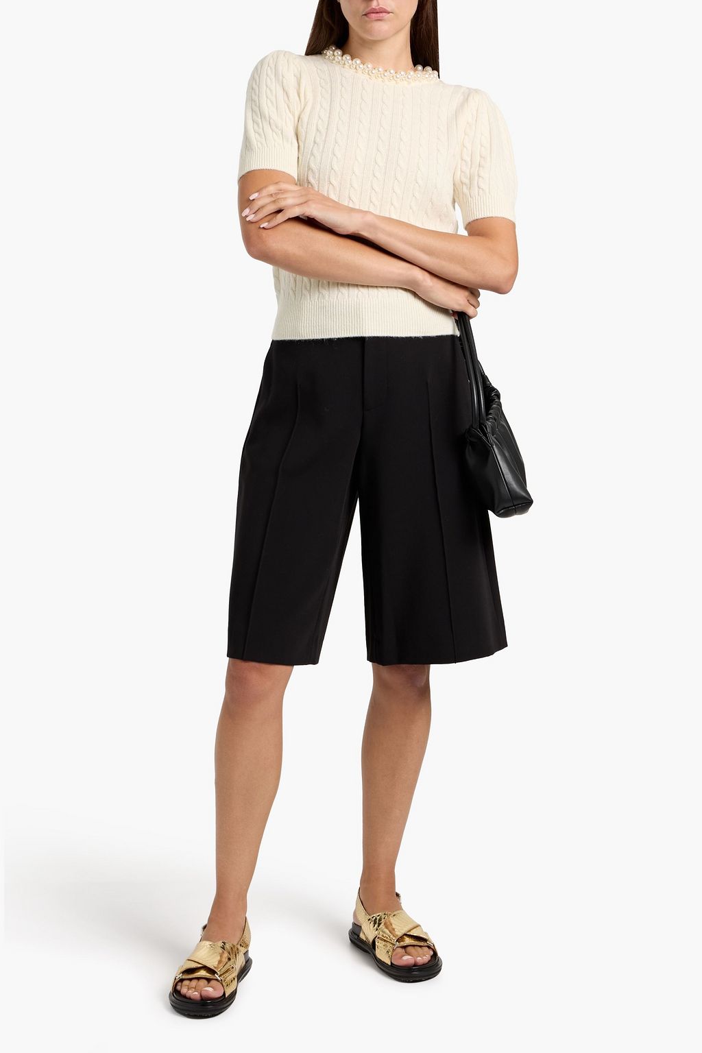 SANDRO Embellished cable-knit wool and cashmere-blend top