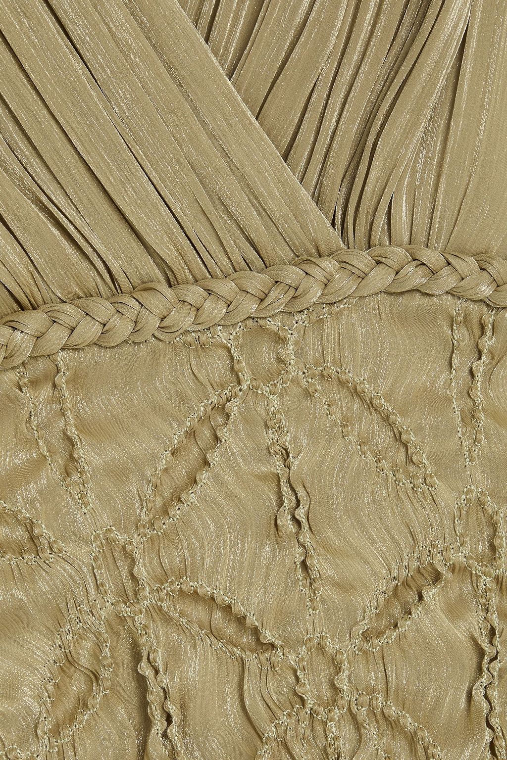 COSTARELLOS Smocked metallic georgette maxi dress