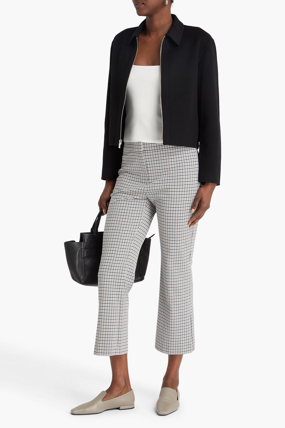  Theory - Cropped Bootcut-hose Aus Jacquard Mit Hahnentrittmuster - Neutral - Us 12 