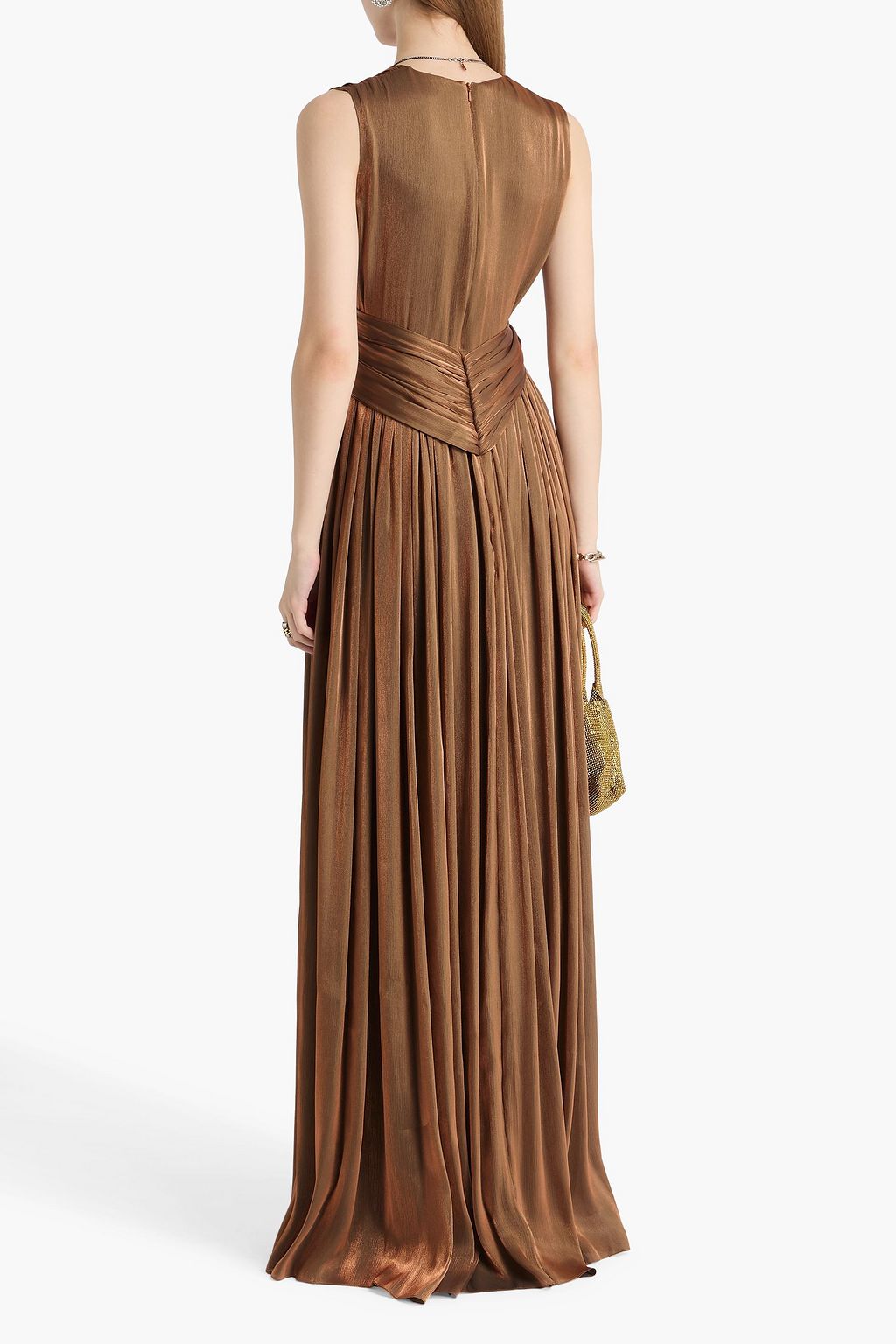 COSTARELLOS Cutout metallic georgette gown