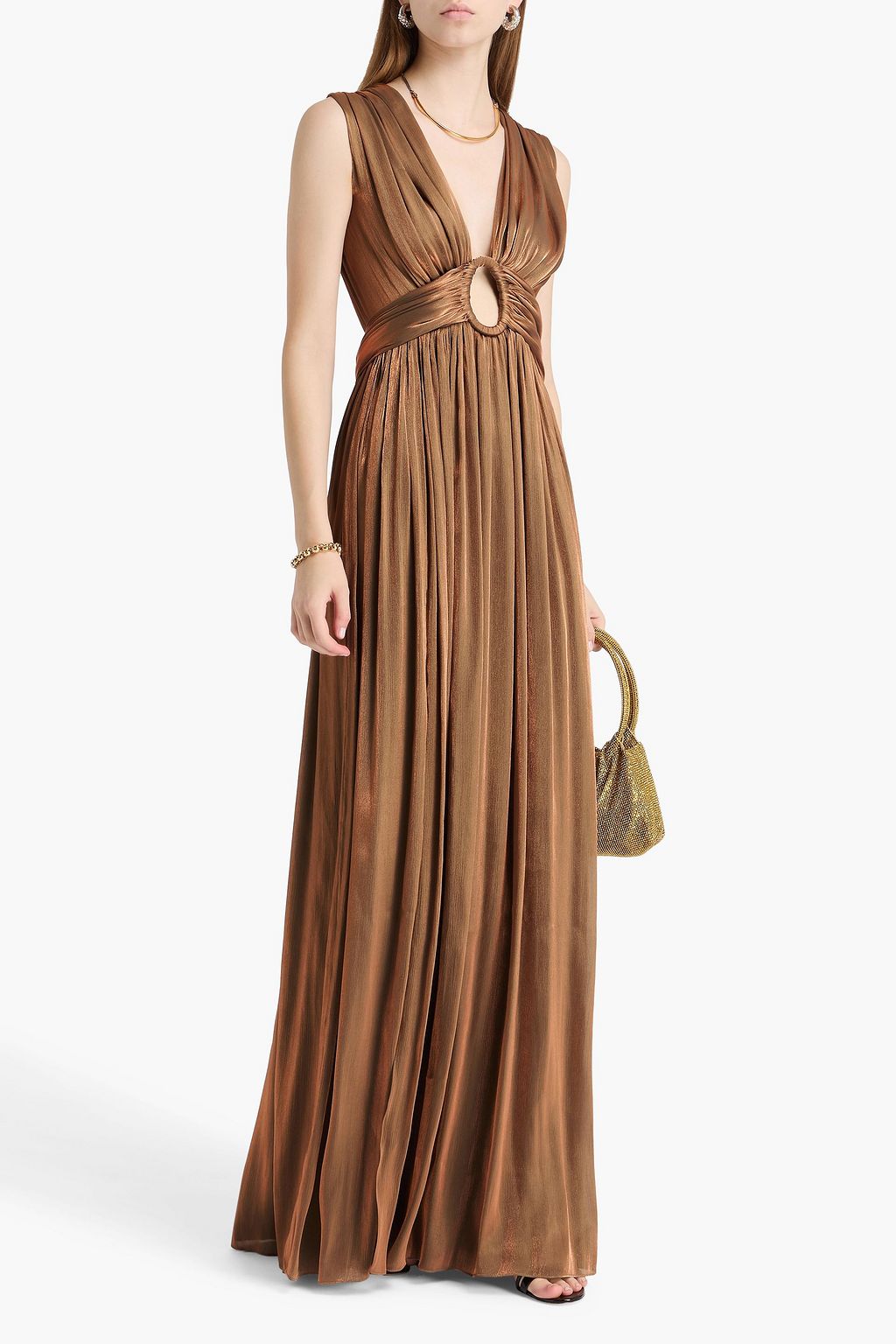 COSTARELLOS Cutout metallic georgette gown