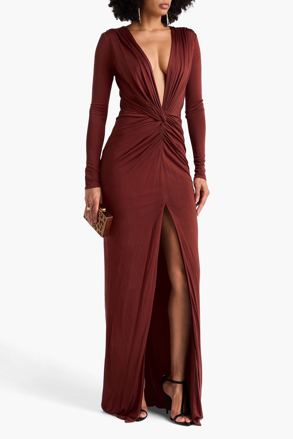 COSTARELLOS Ruched stretch-jersey gown