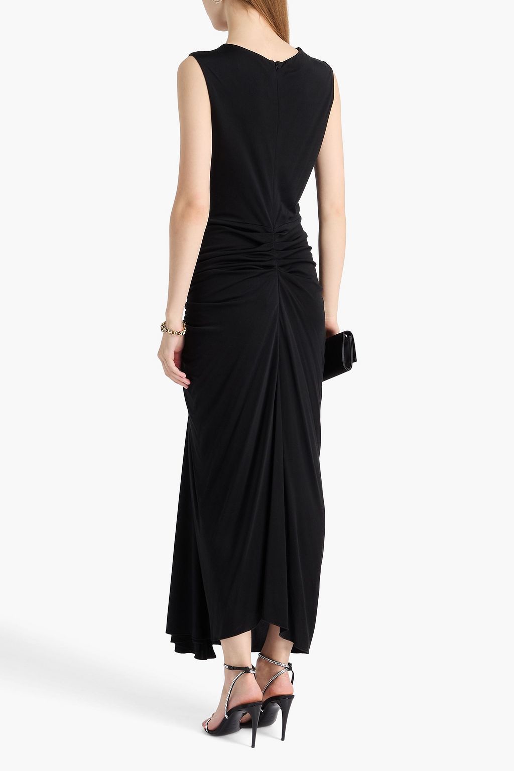 COSTARELLOS Ruched cutout jersey midi dress
