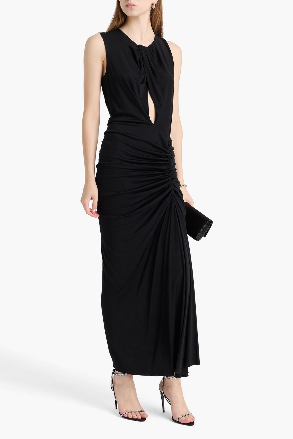 COSTARELLOS Ruched cutout jersey midi dress