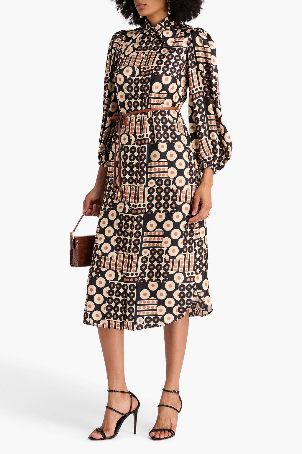 ZIMMERMANN Belted printed silk-twill midi shirt dress