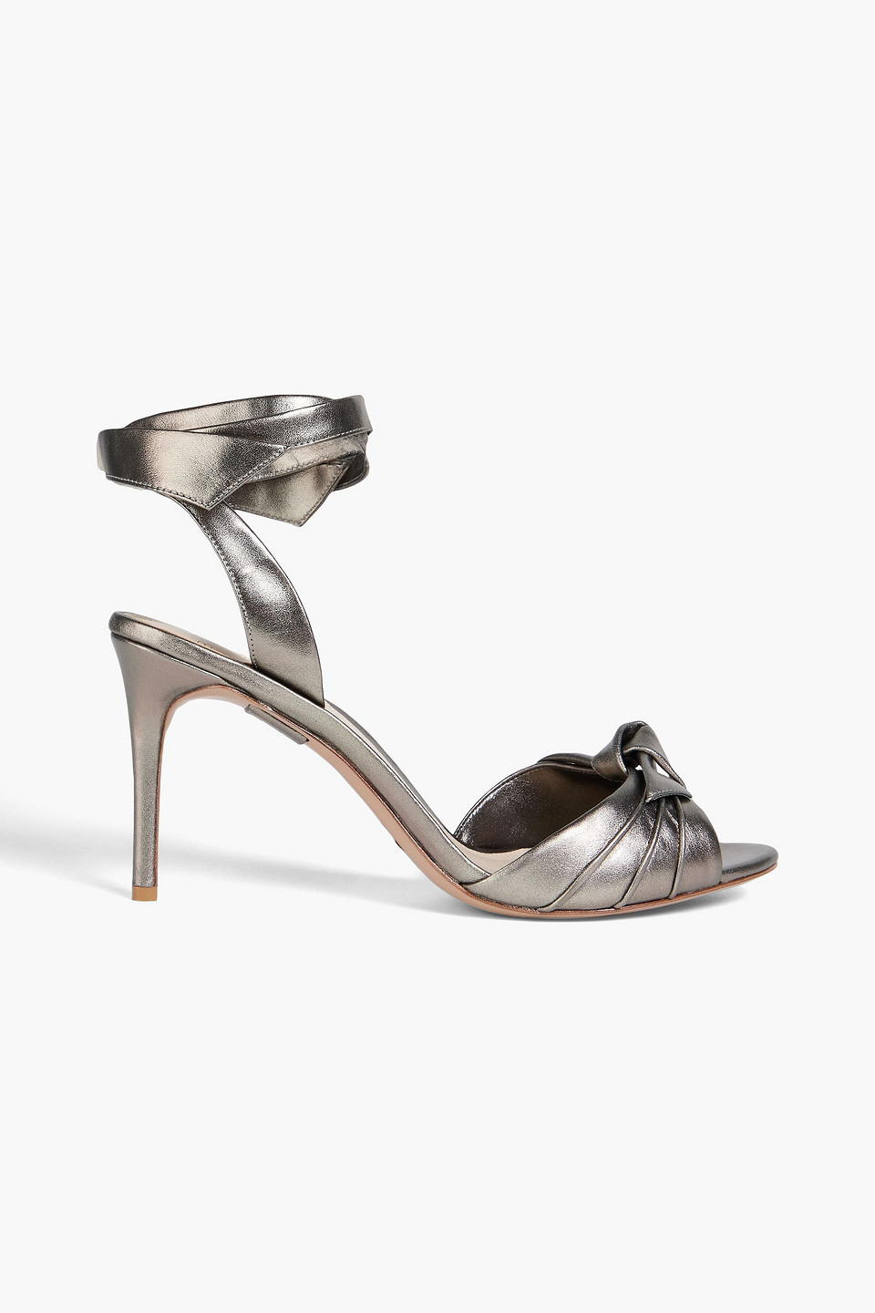 Alexandre Birman New Clarita Bow-detailed Metallic Leather Sandals In Gray