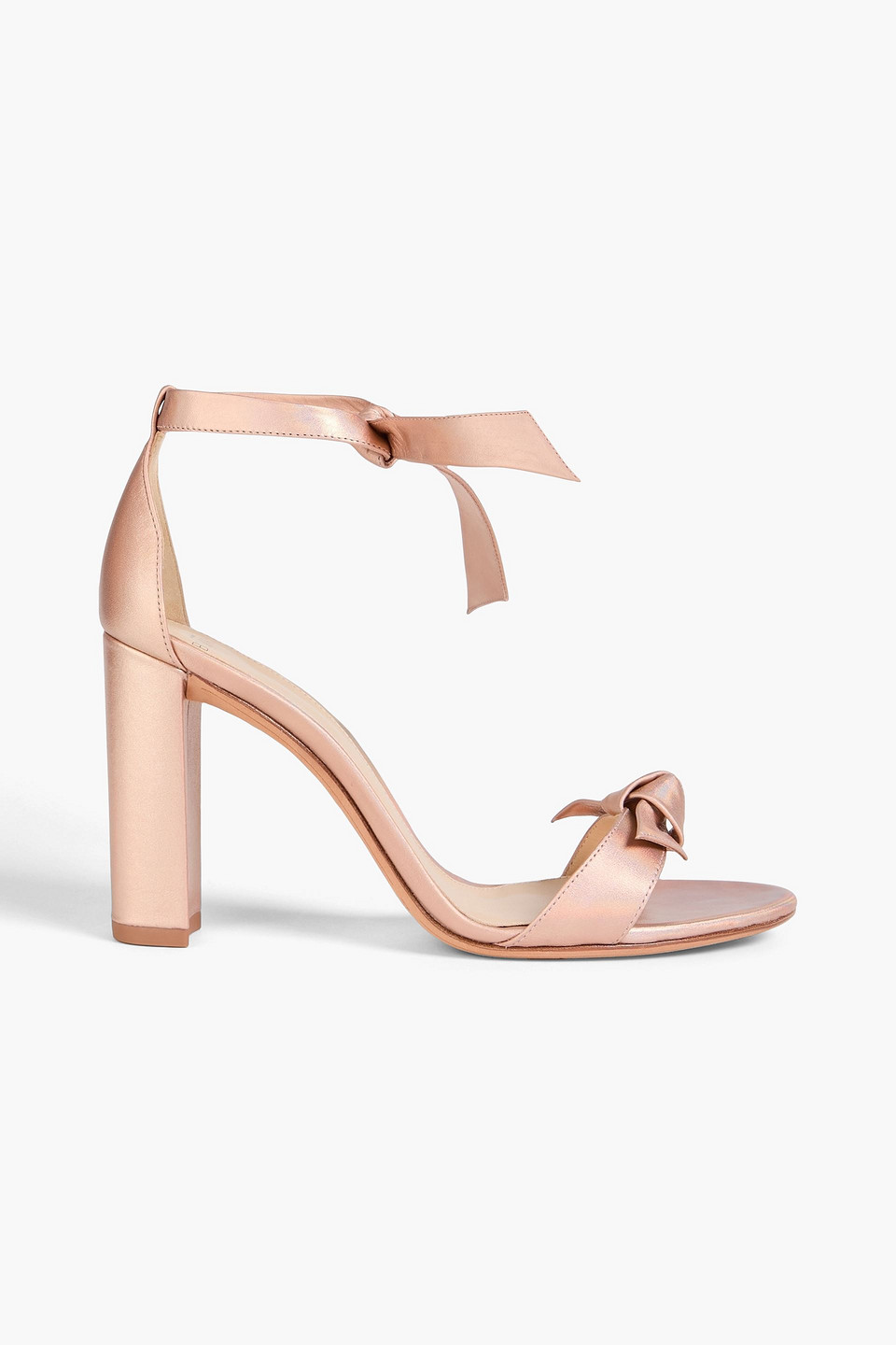 Alexandre Birman Clarita Bow-detailed Iridescent Leather Sandals In Gold