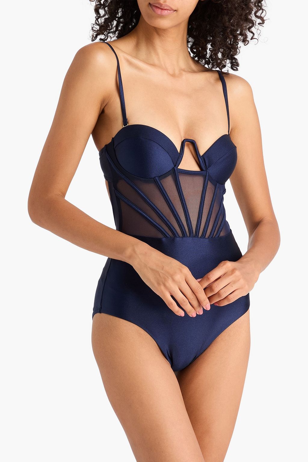 ZIMMERMANN لباس سباحة بتصميم باندو مُدعّم بأسلاك سفلية بقِطع محاكة بجانب بعضها البعض من الشبك