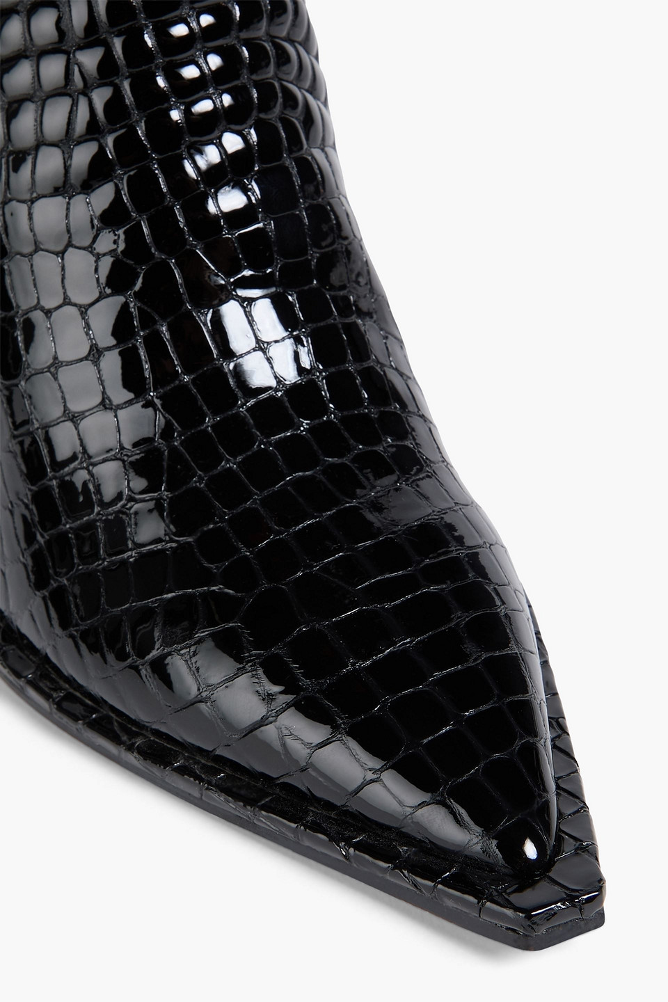 Alexandre Birman Myra 85 Glossed Croc-effect Leather Ankle Boots In Black