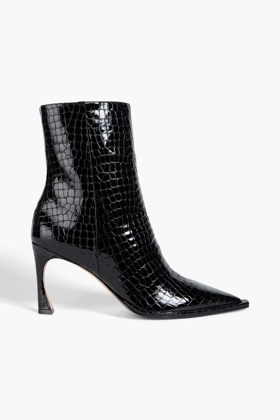 Alexandre Birman Myra 85 Glossed Croc-effect Leather Ankle Boots In Black