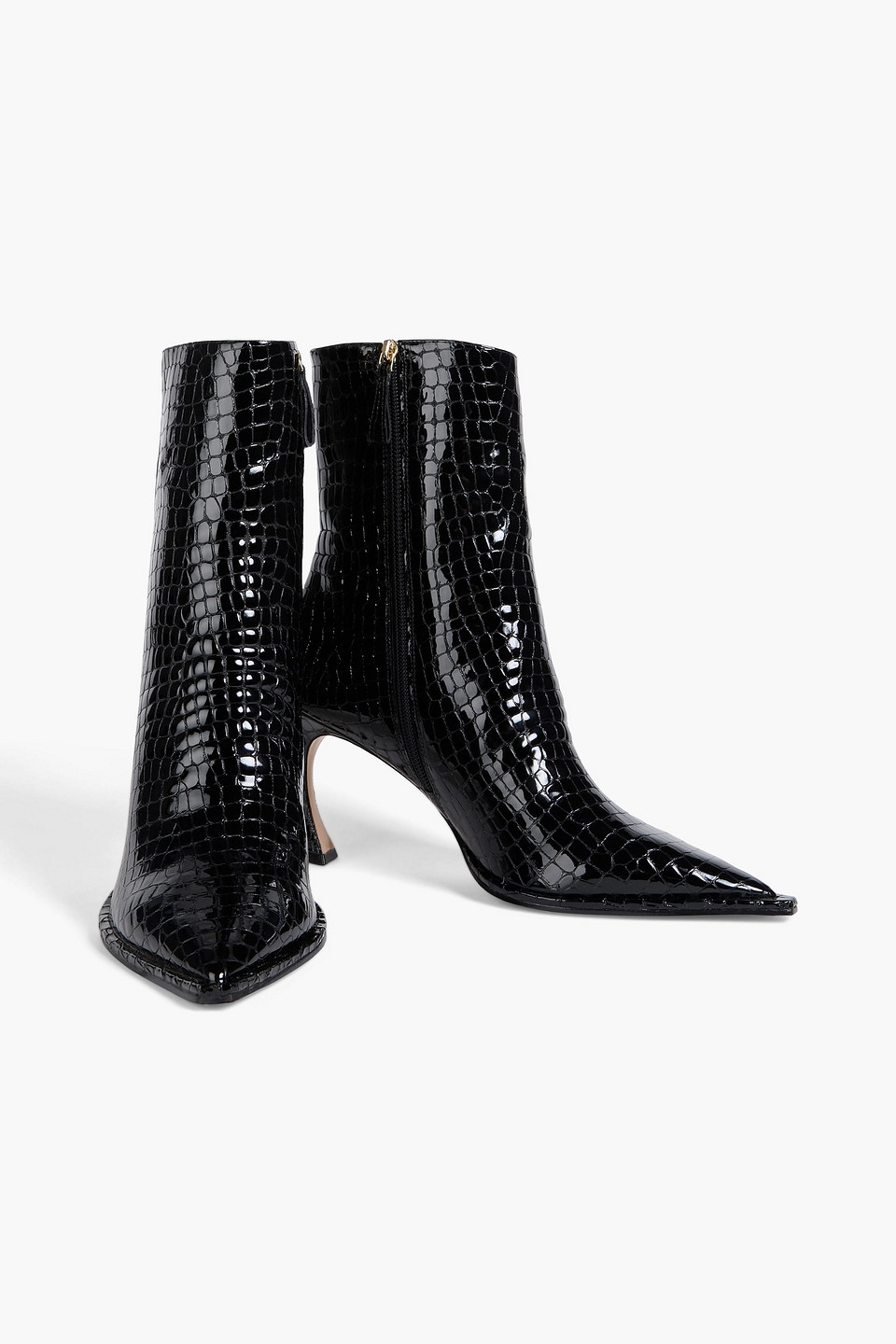 Alexandre Birman Myra 85 Glossed Croc-effect Leather Ankle Boots In Black
