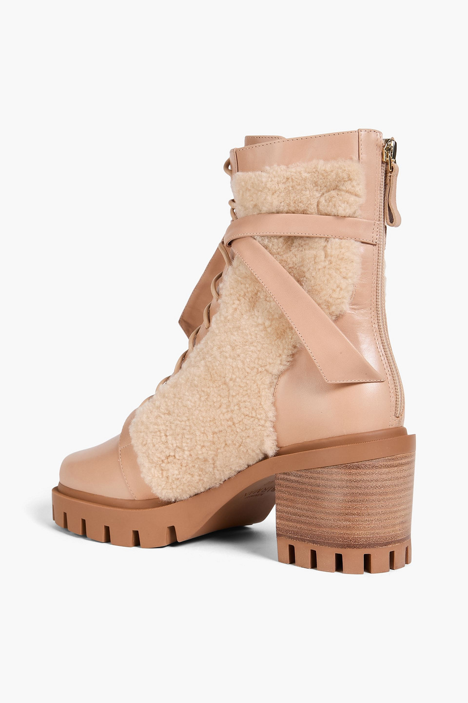 Alexandre Birman Clarita Bow-detailed Shearling Combat Boots In Neutral