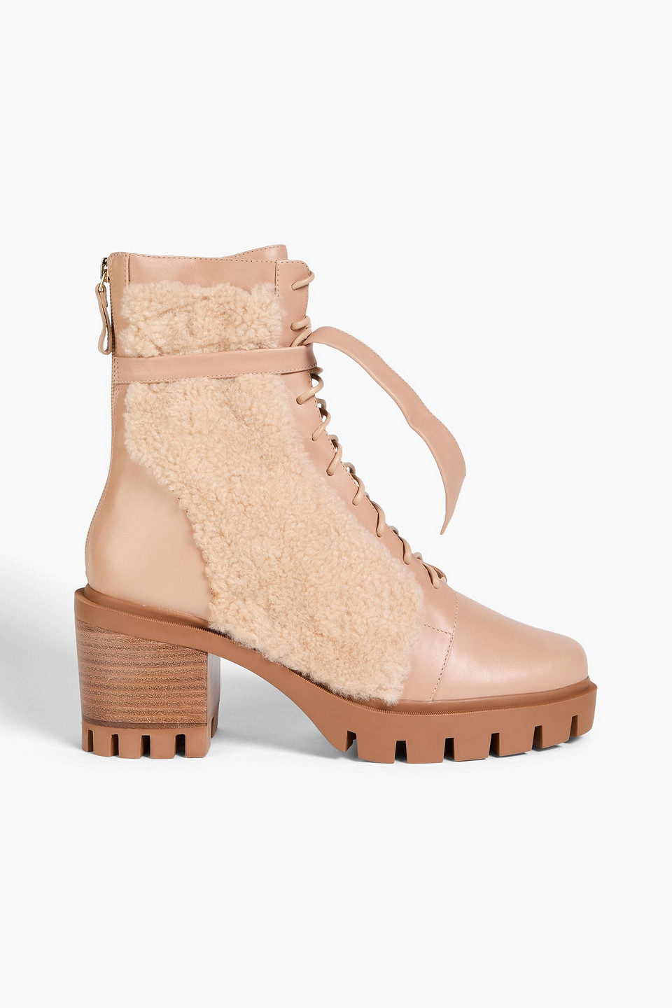 Alexandre Birman Clarita Bow-detailed Shearling Combat Boots In Neutral