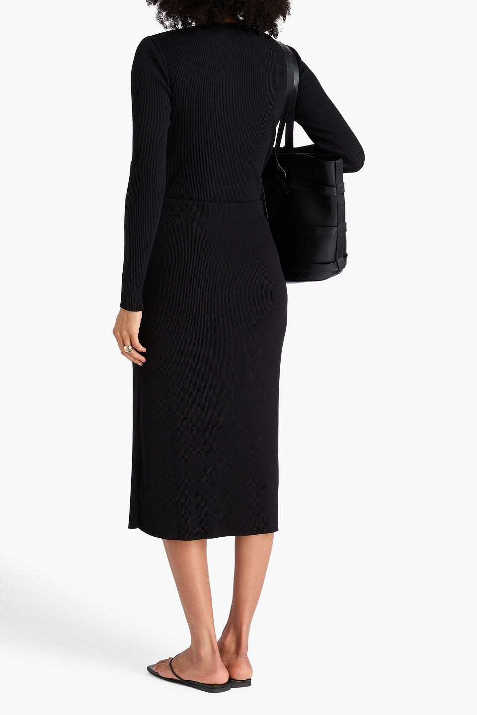 Vince Ribbed Cotton-blend Sweater In Black