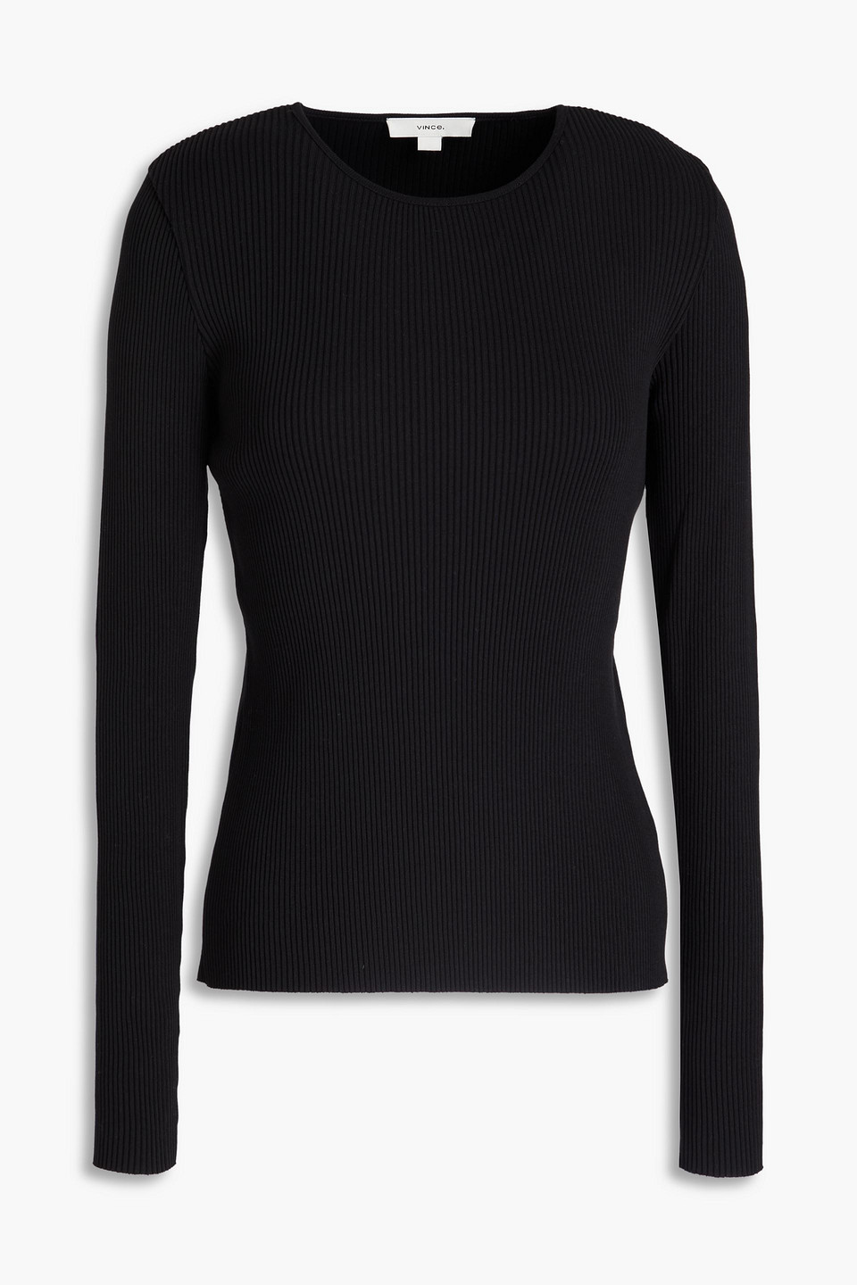 Vince Ribbed Cotton-blend Sweater In Black