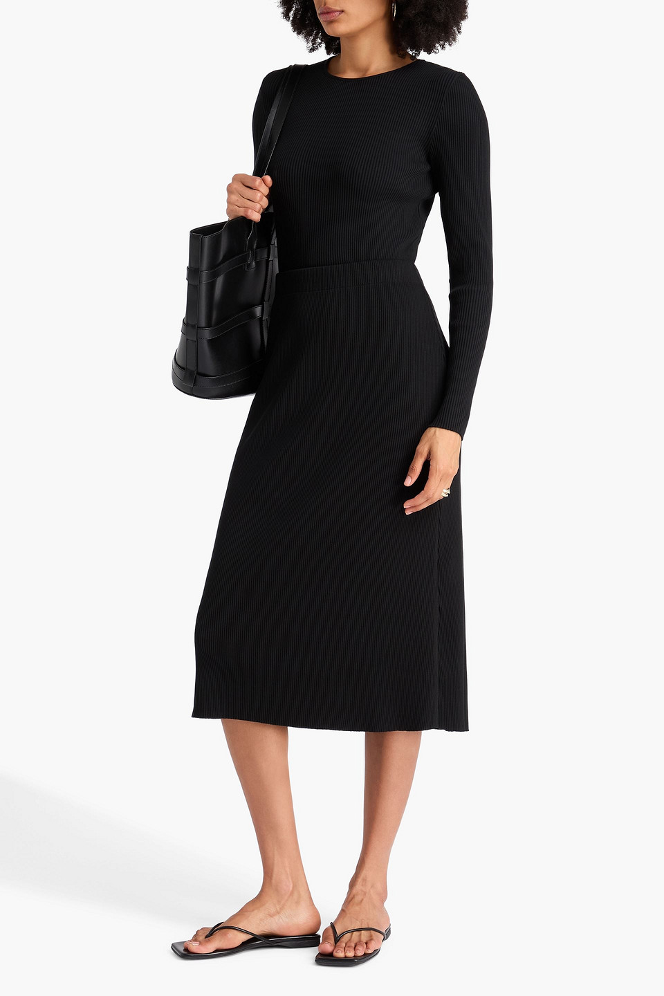 Vince Ribbed Cotton-blend Sweater In Black