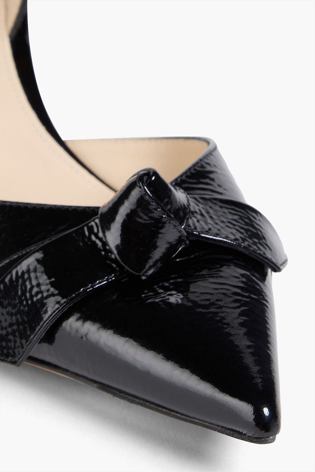 ALEXANDRE BIRMAN Clarita Bell 60 bow-detailed crinkled patent-leather slingback pumps