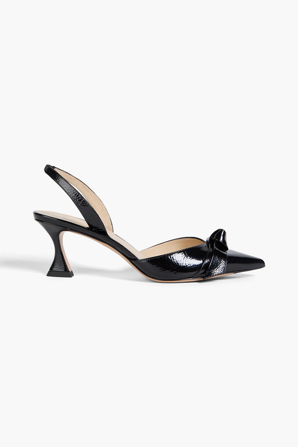 Alexandre Birman Clarita Bell 60 Bow-detailed Crinkled Patent-leather Slingback Pumps In Black