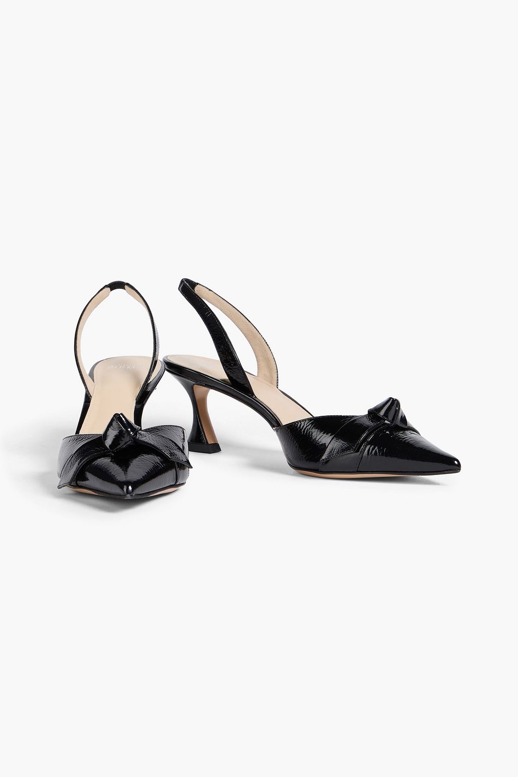 ALEXANDRE BIRMAN Clarita Bell 60 bow-detailed crinkled patent-leather slingback pumps