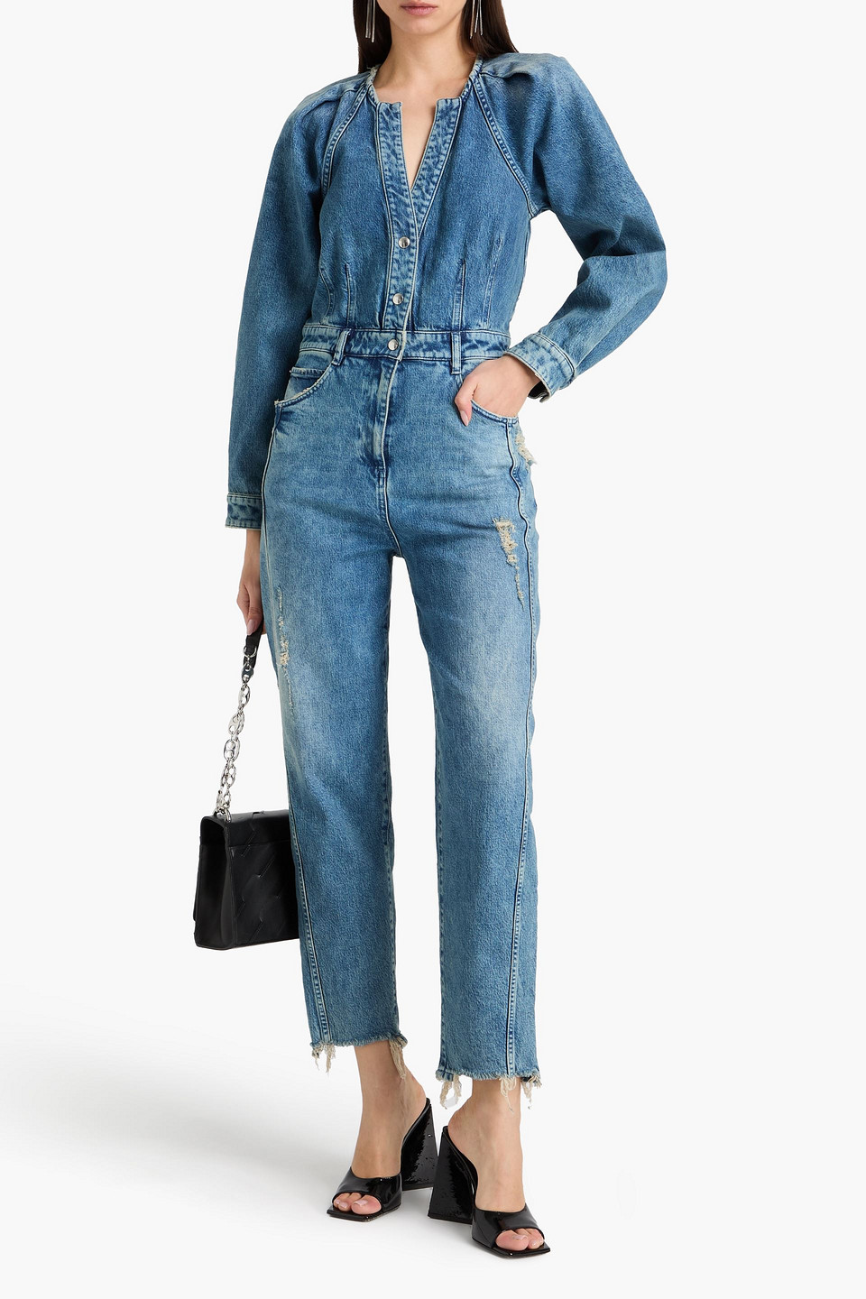  Iro - Distressed Denim Jumpsuit - Blue - Fr 34 