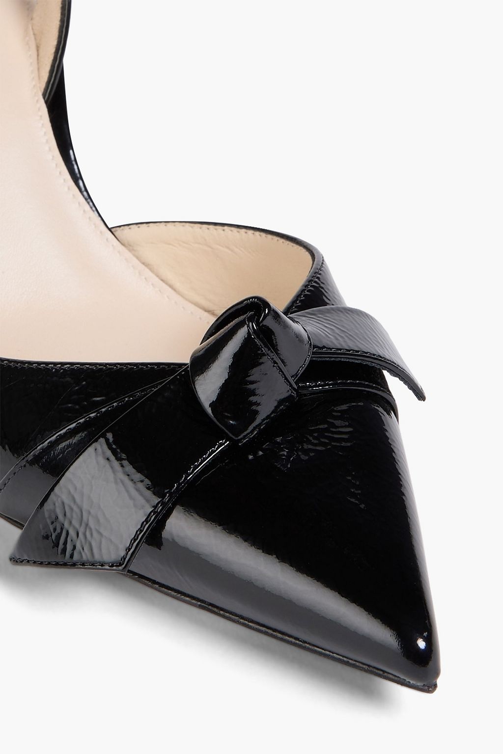 ALEXANDRE BIRMAN Clarita Bell 85 bow-detailed crinkled patent-leather slingback pumps