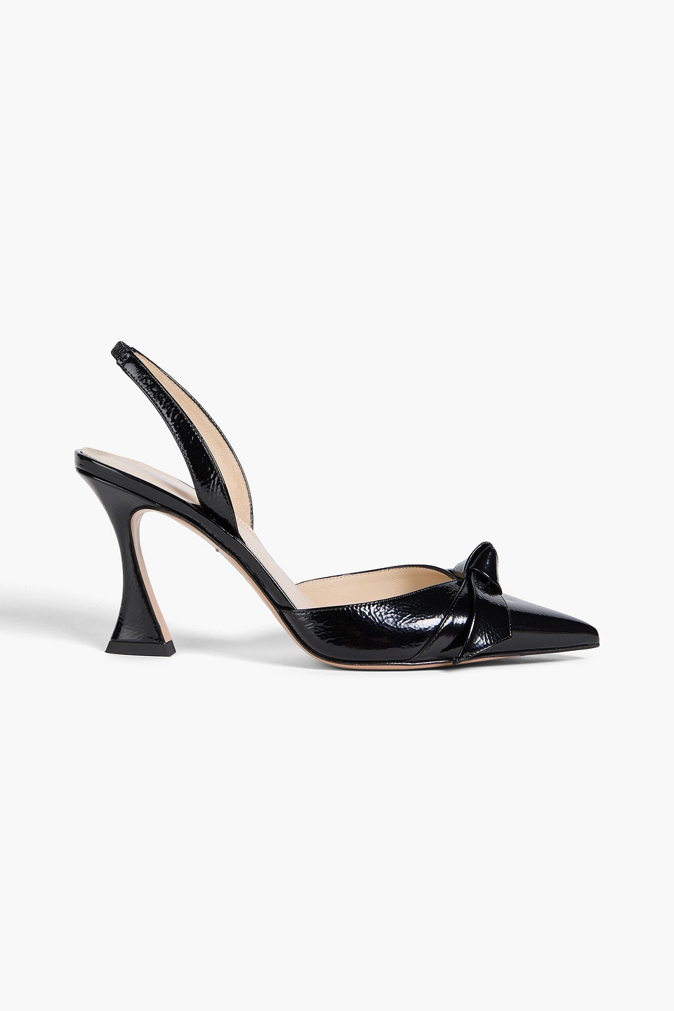 Alexandre Birman Clarita Bell 85 Bow-detailed Crinkled Patent-leather Slingback Pumps In Black