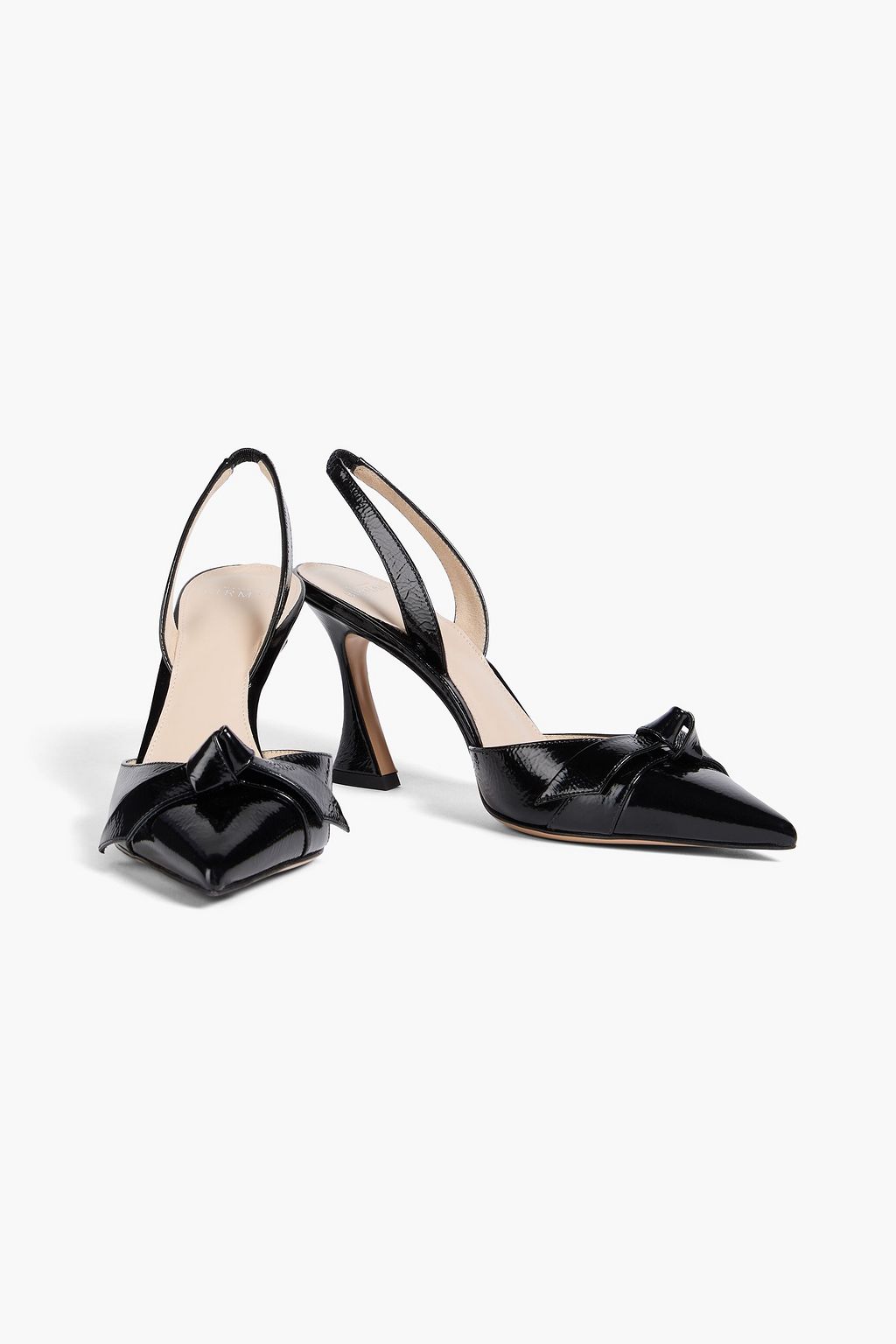 ALEXANDRE BIRMAN Clarita Bell 85 bow-detailed crinkled patent-leather slingback pumps