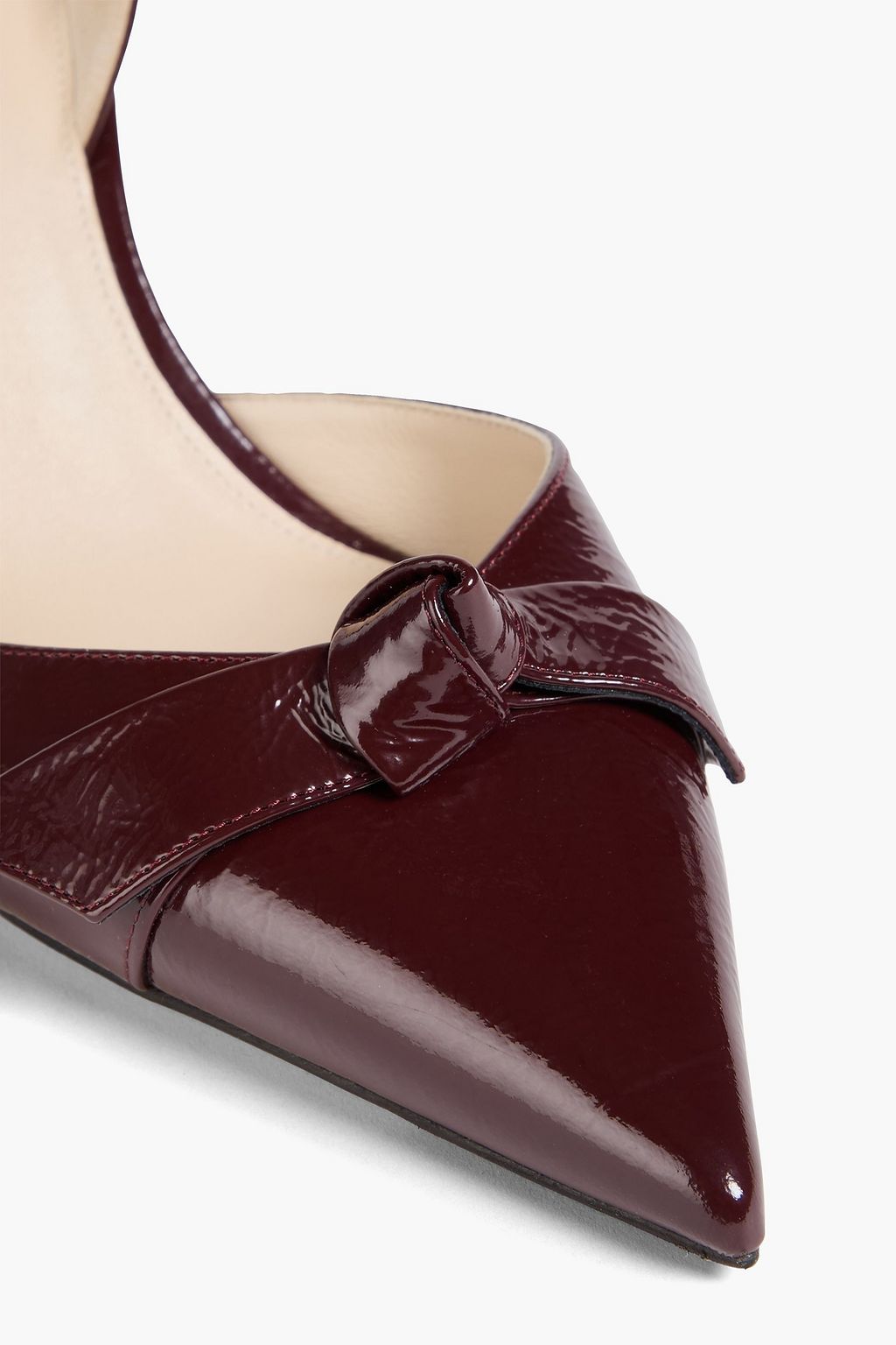 ALEXANDRE BIRMAN Clarita Bell 85 bow-detailed crinkled patent-leather slingback pumps