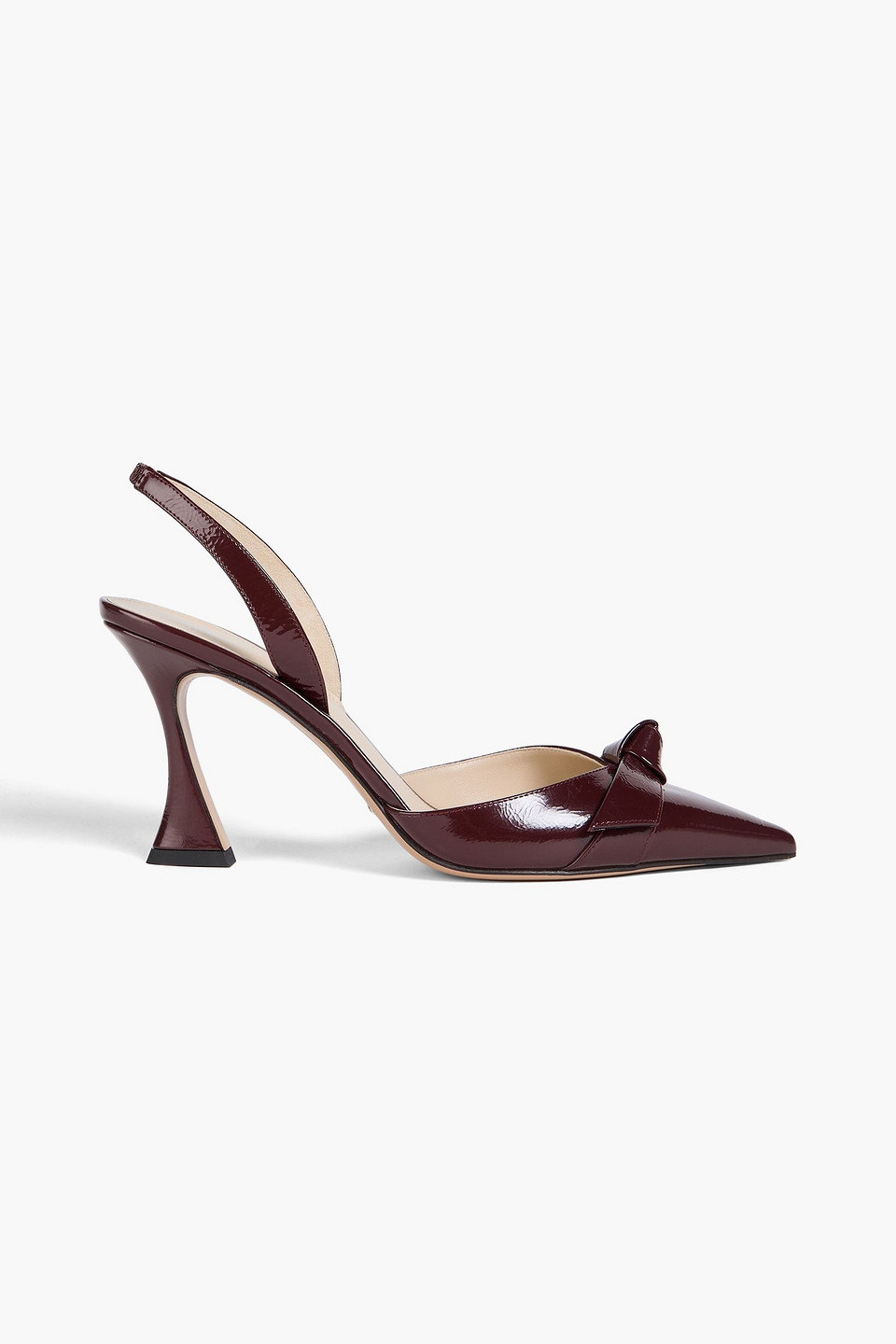 Alexandre Birman Clarita Bell 85 Bow-detailed Crinkled Patent-leather Slingback Pumps In Burgundy