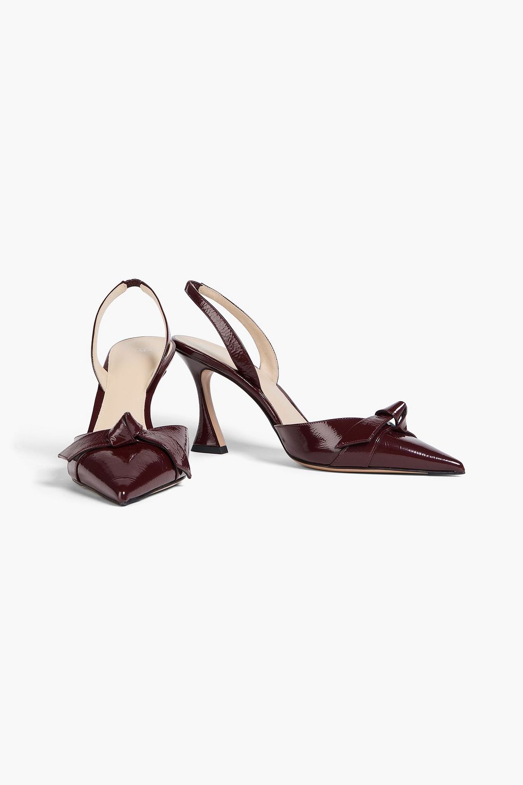 ALEXANDRE BIRMAN Clarita Bell 85 bow-detailed crinkled patent-leather slingback pumps