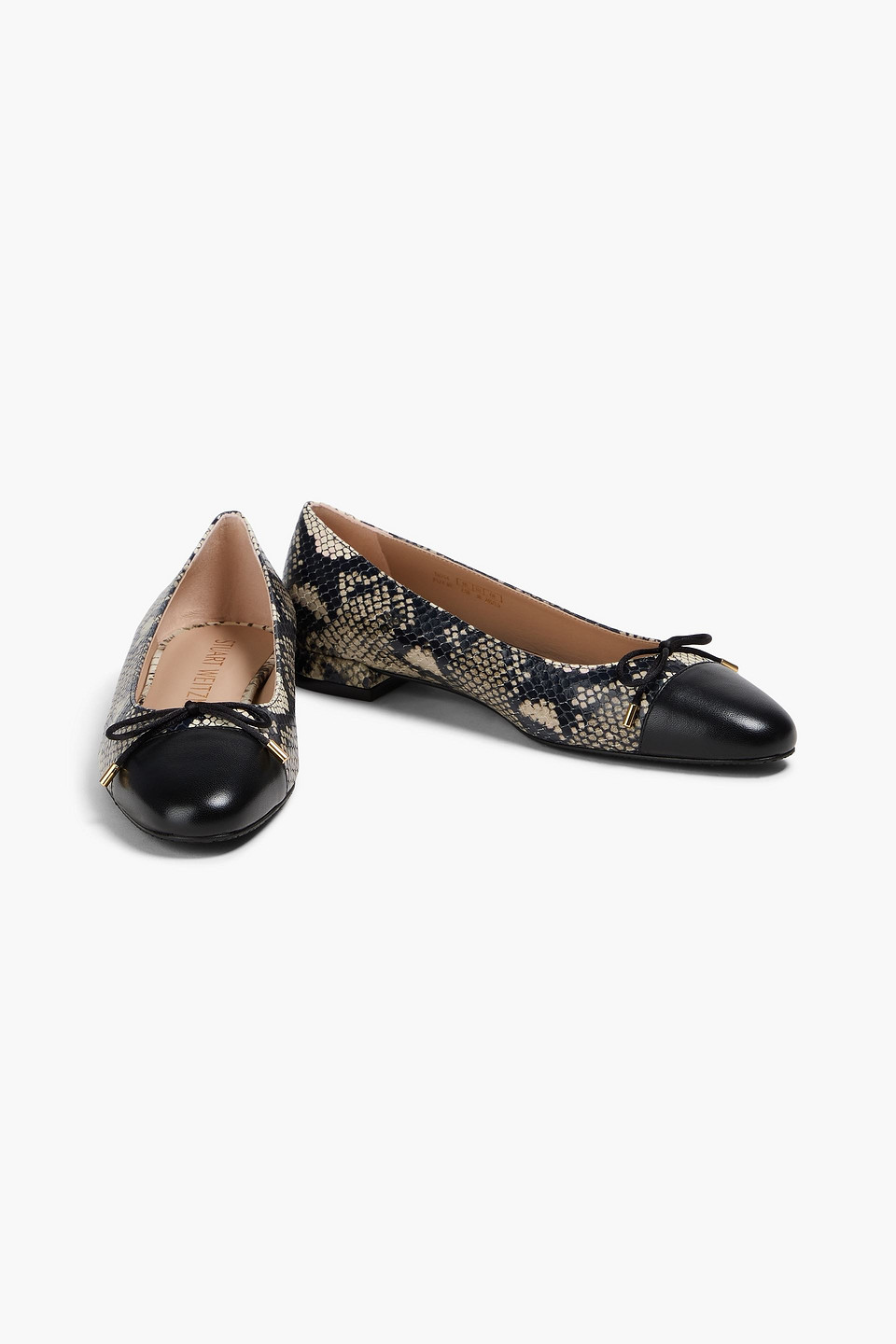  Stuart Weitzman - Sleek Bow Smooth And Snake-effect Leather Ballet Flats - Animal Print - Eu 35.5 