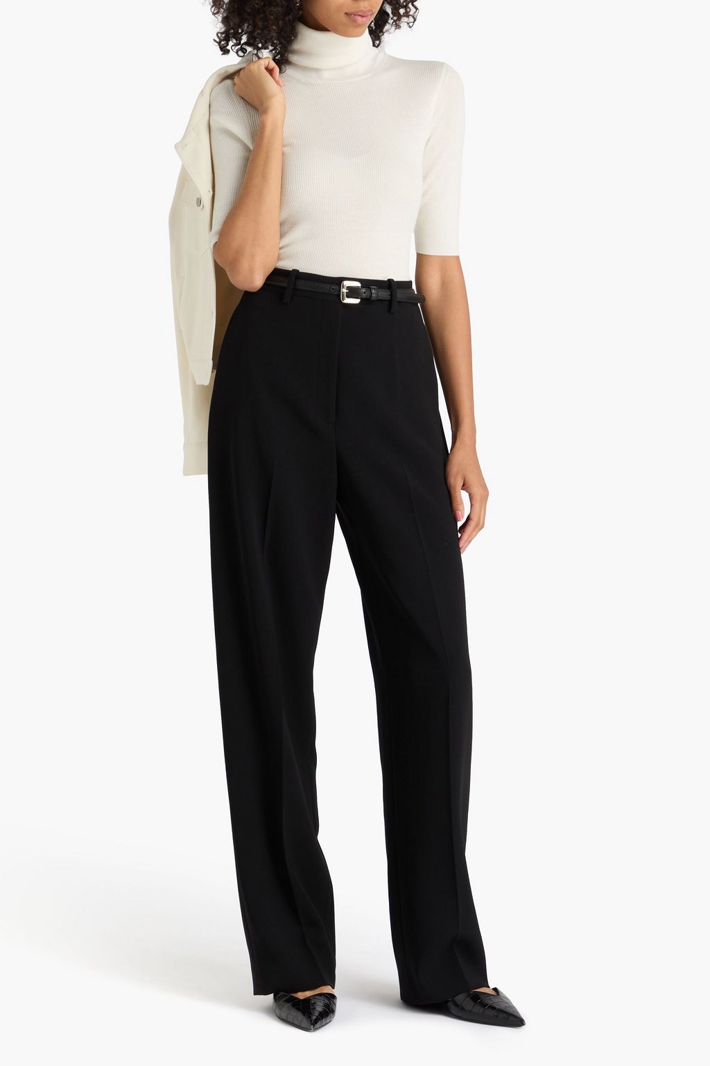 THEORY Ribbed wool turtleneck top