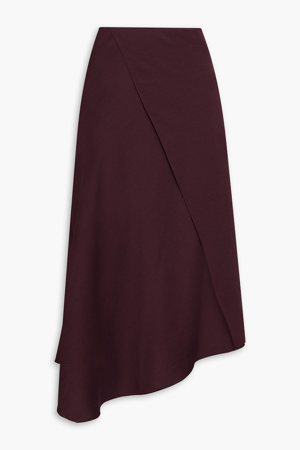 Vince Wrap-effect Satin-crepe Midi Skirt In Burgundy