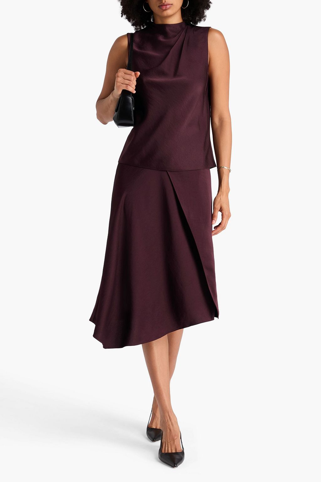 VINCE. Wrap-effect satin-crepe midi skirt