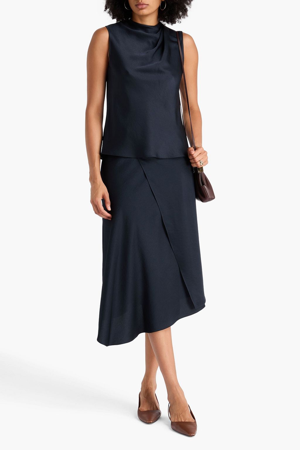 VINCE. Wrap-effect satin-crepe midi skirt