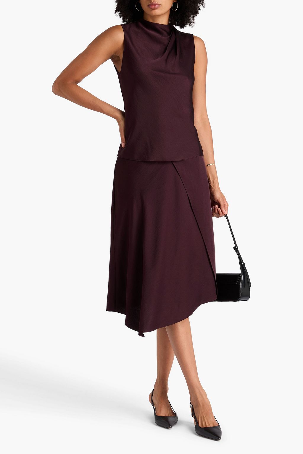 VINCE. Pleated satin-crepe top