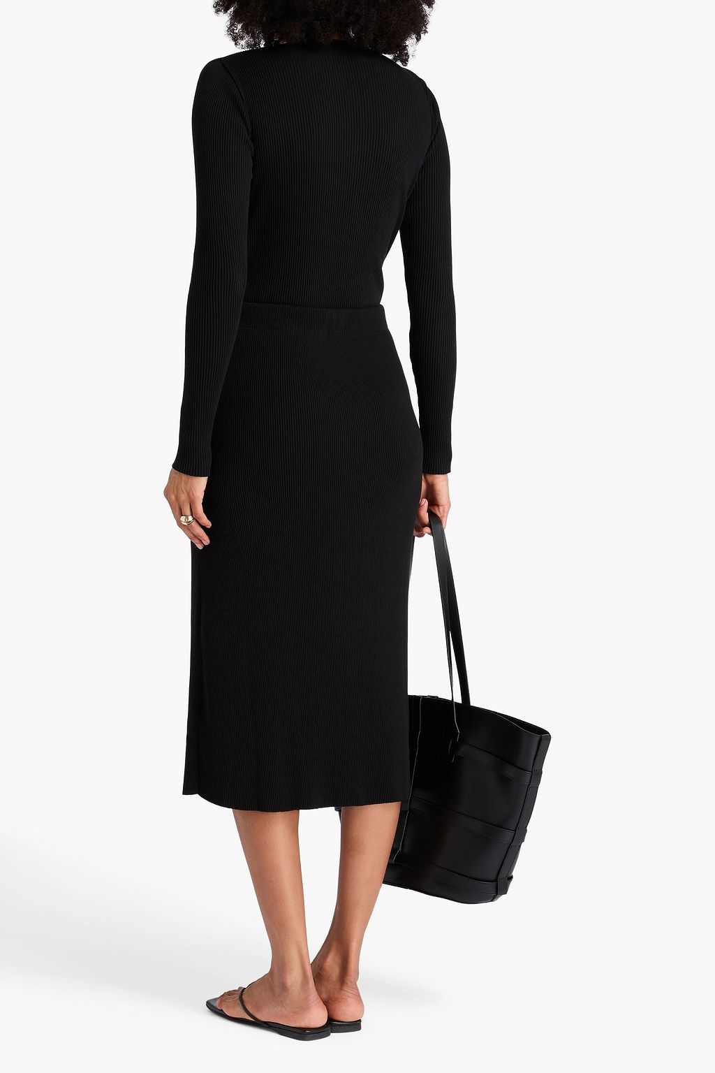 VINCE. Ribbed cotton-blend midi skirt