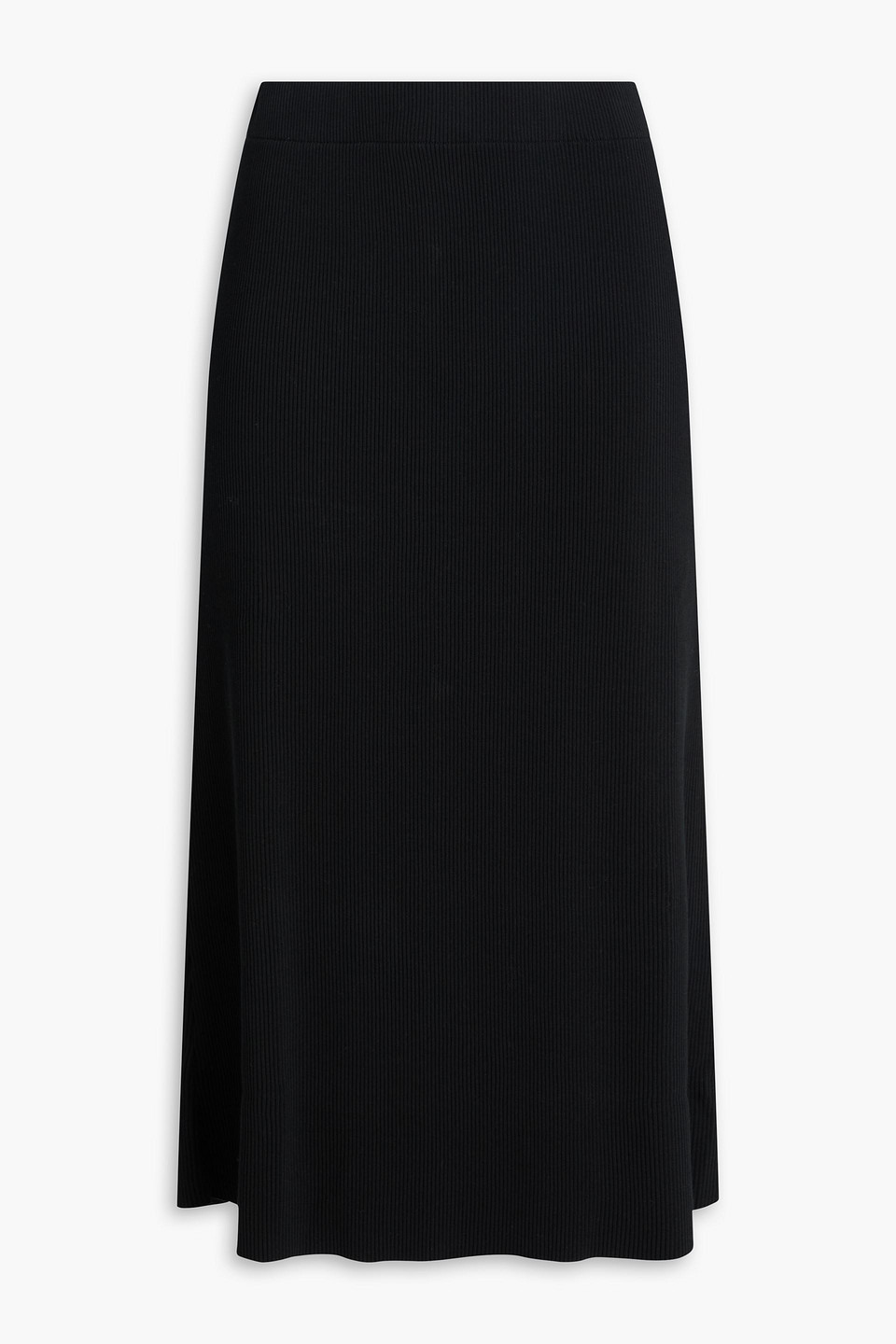 Vince Ribbed Cotton-blend Midi Skirt In Black
