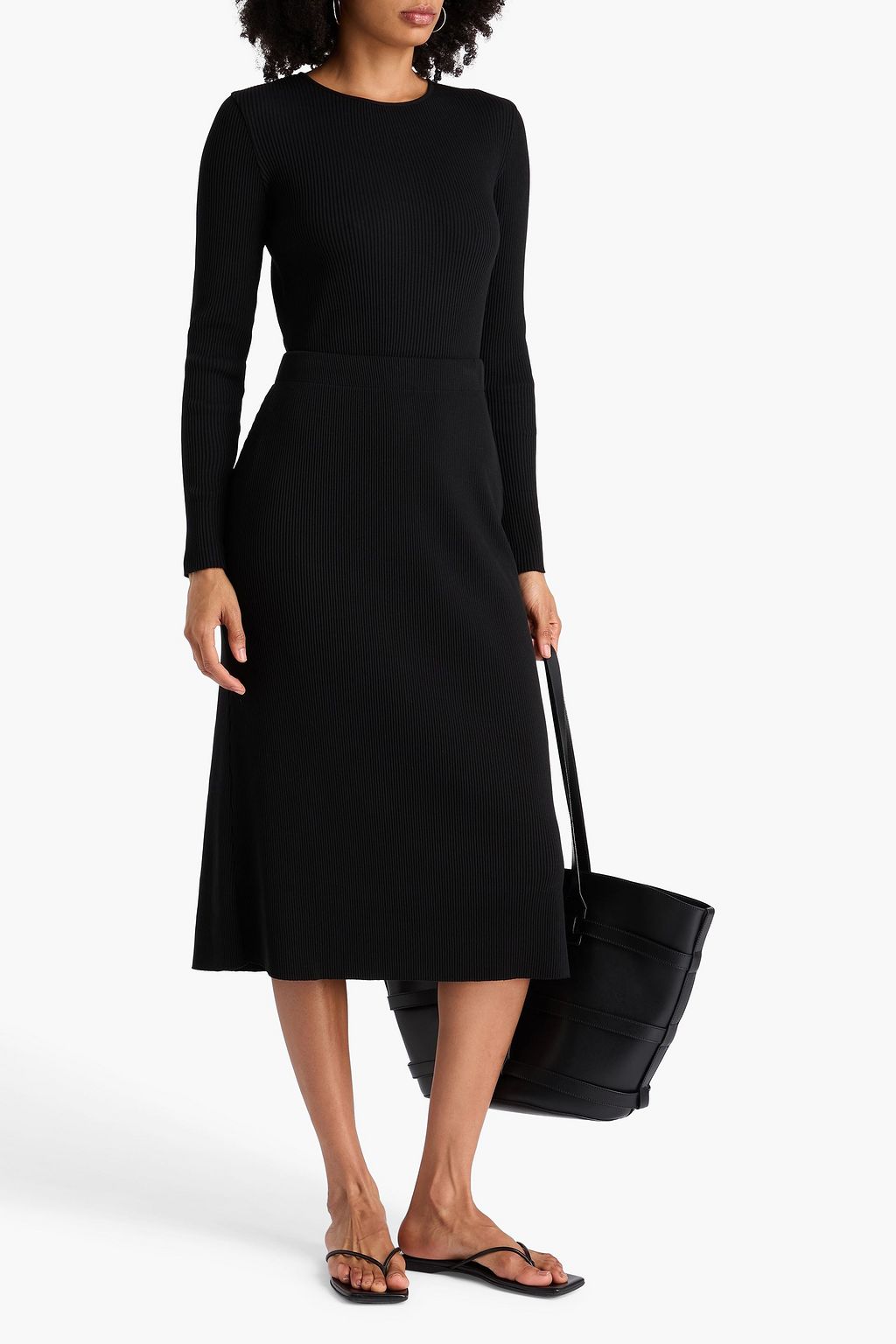 VINCE. Ribbed cotton-blend midi skirt