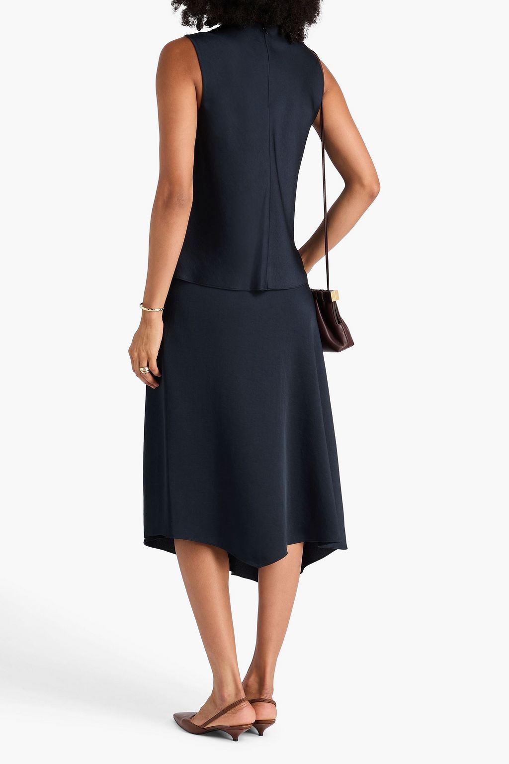 VINCE. Pleated satin-crepe top