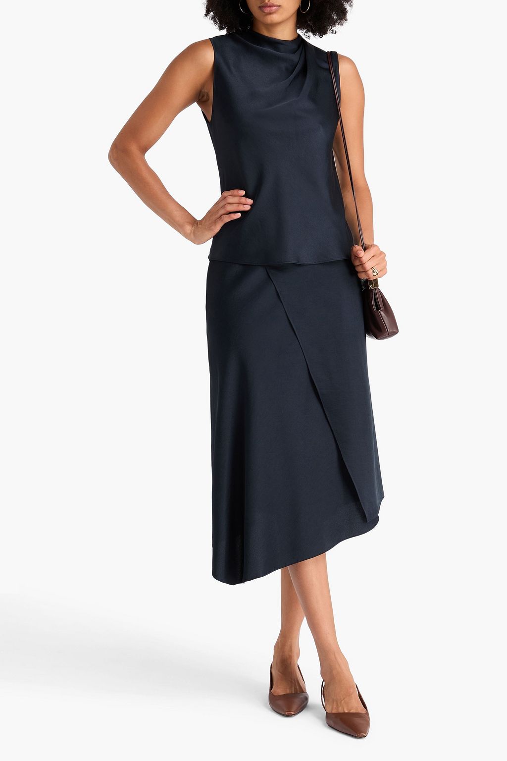VINCE. Pleated satin-crepe top