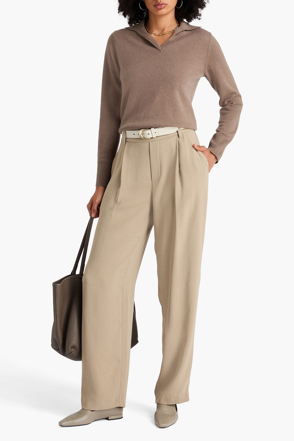 Vince Wool And Cashmere-blend Polo Sweater In Brown