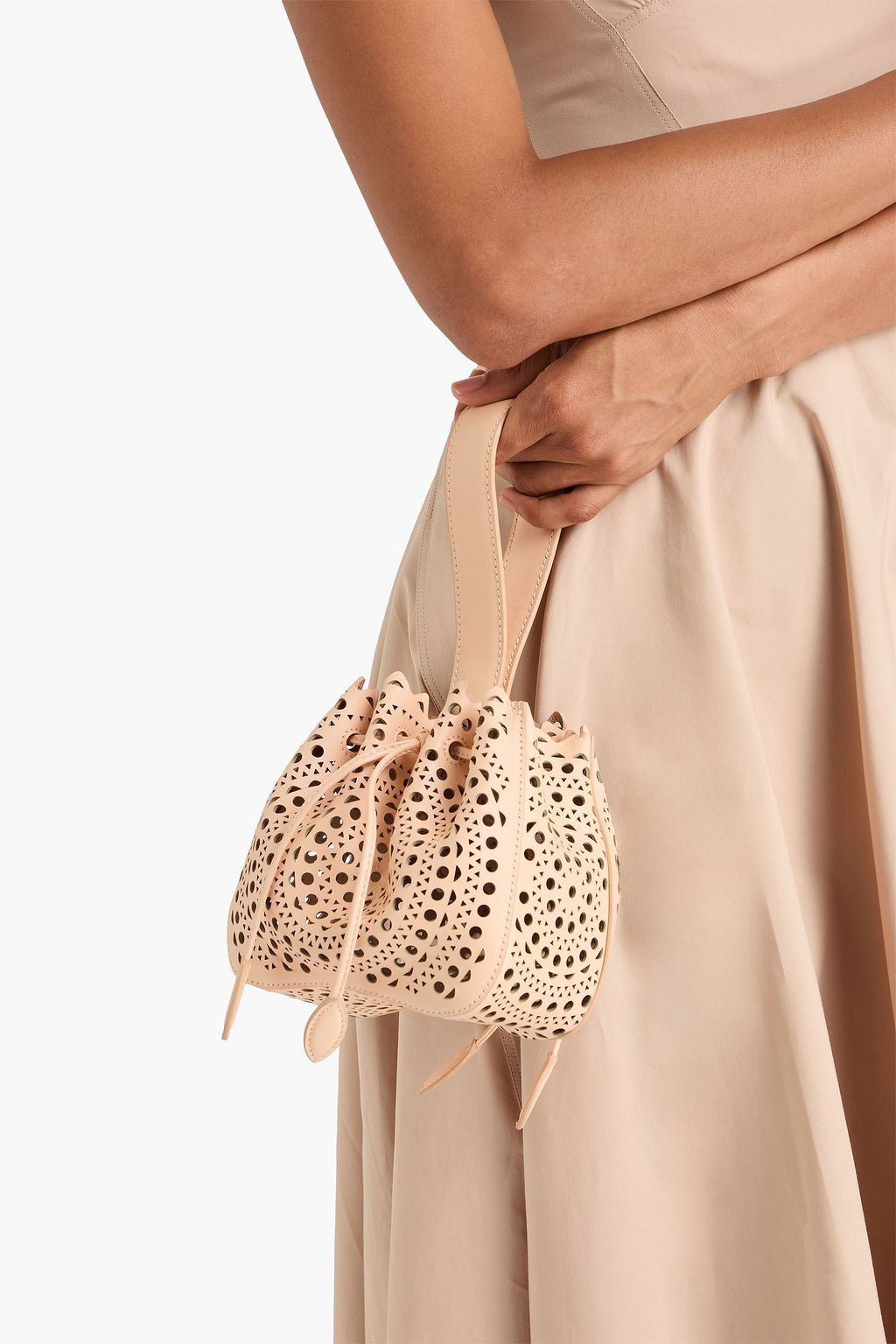 ALAÏA Rose Marie laser-cut leather bucket bag