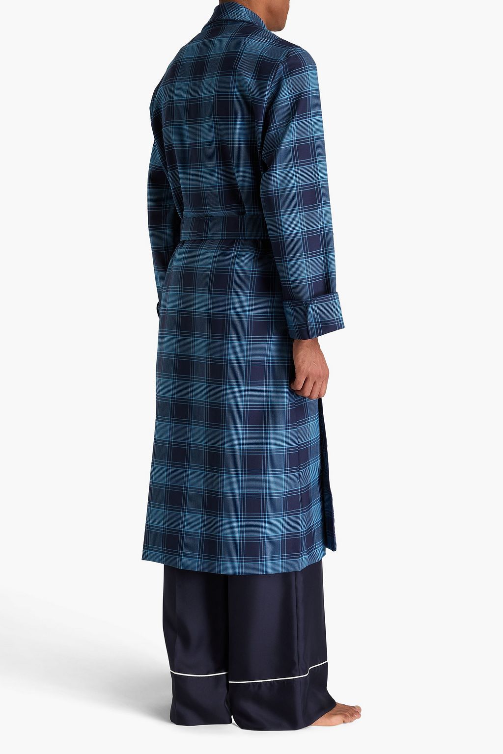 DEREK ROSE Belted checked wool-twill robe