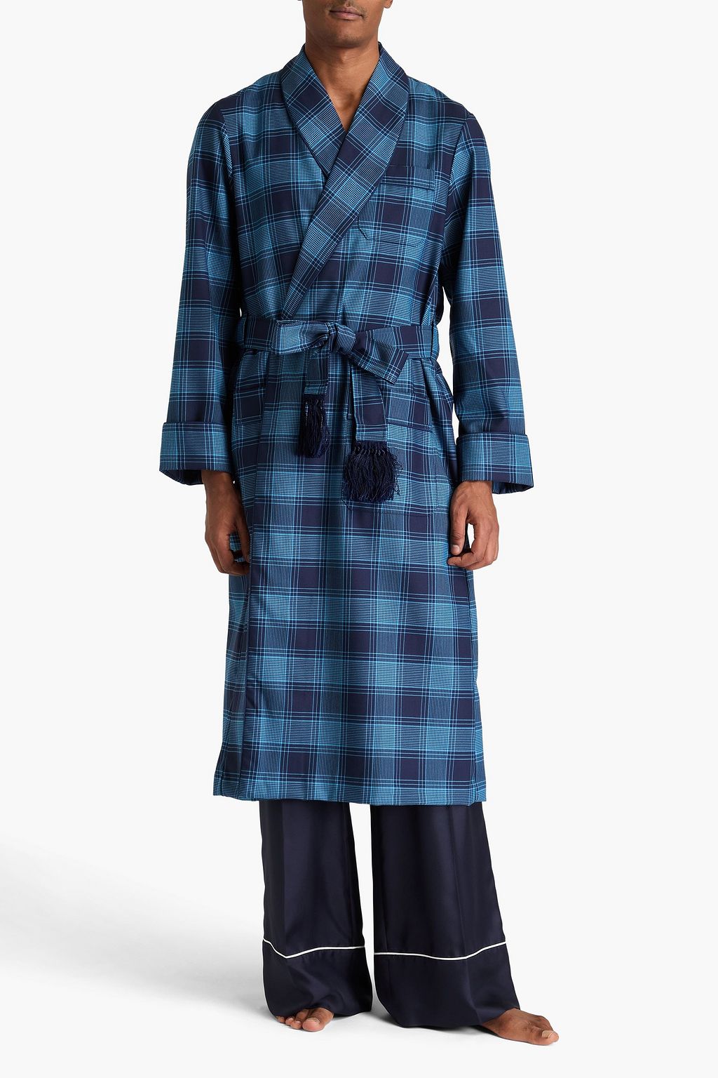 DEREK ROSE Belted checked wool-twill robe