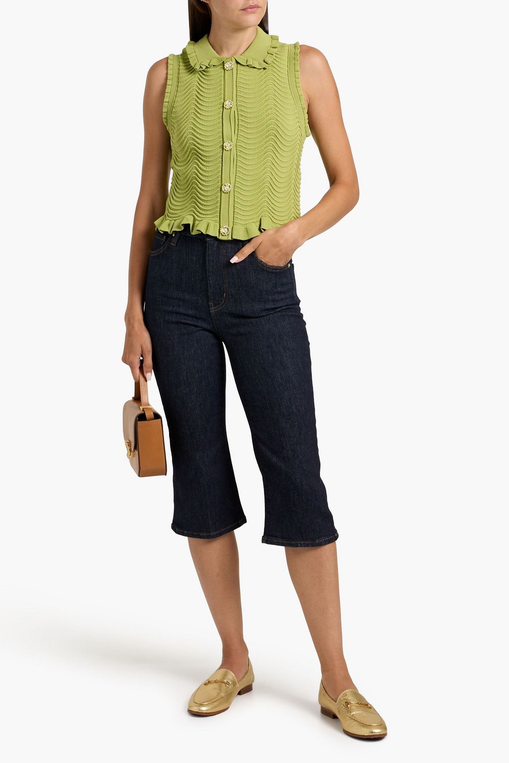 SANDRO Ruffled jacquard-knit top