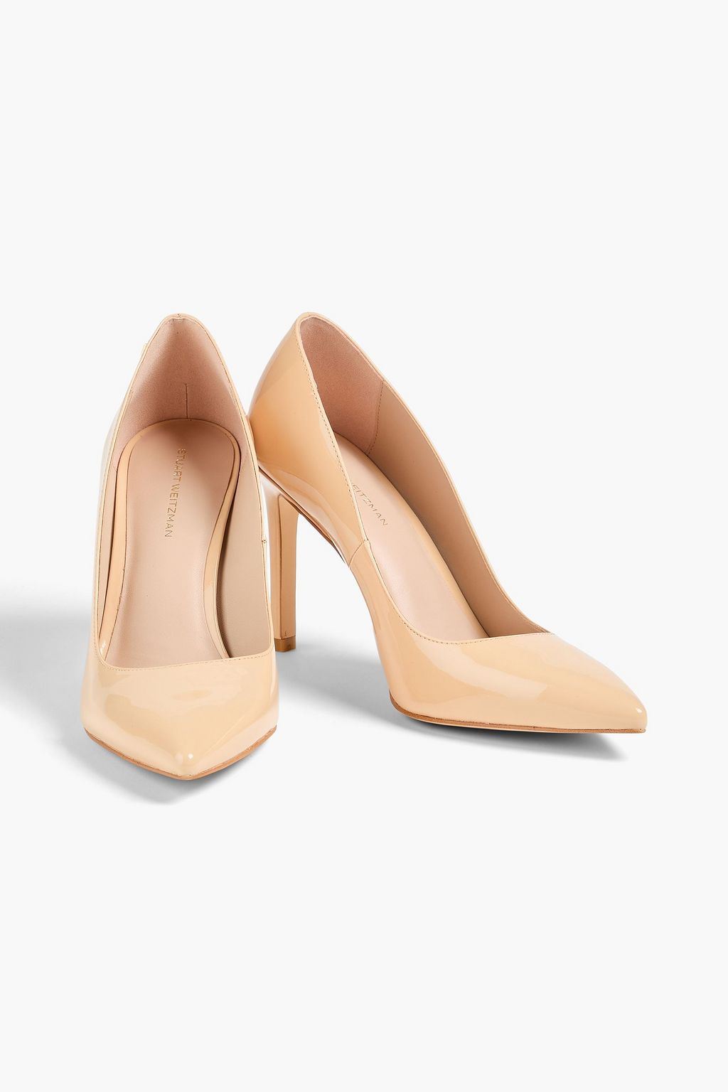 STUART WEITZMAN حذاء لي بكعب عالٍ من الجلد اللامع