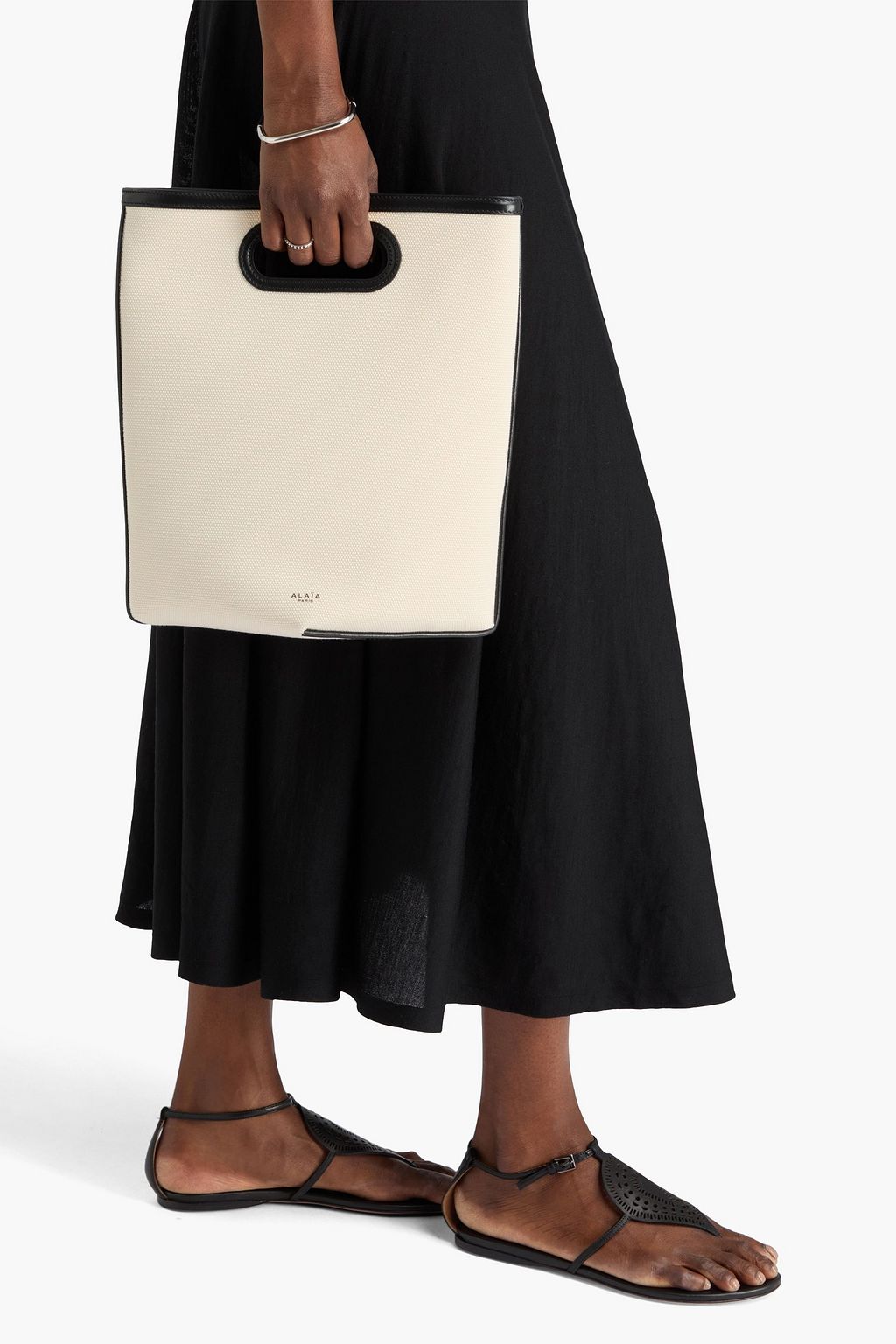 ALAÏA Folded leather-trimmed canvas tote